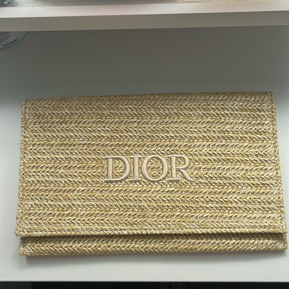 Dior Woven Straw Cosmetic Bag in Beige